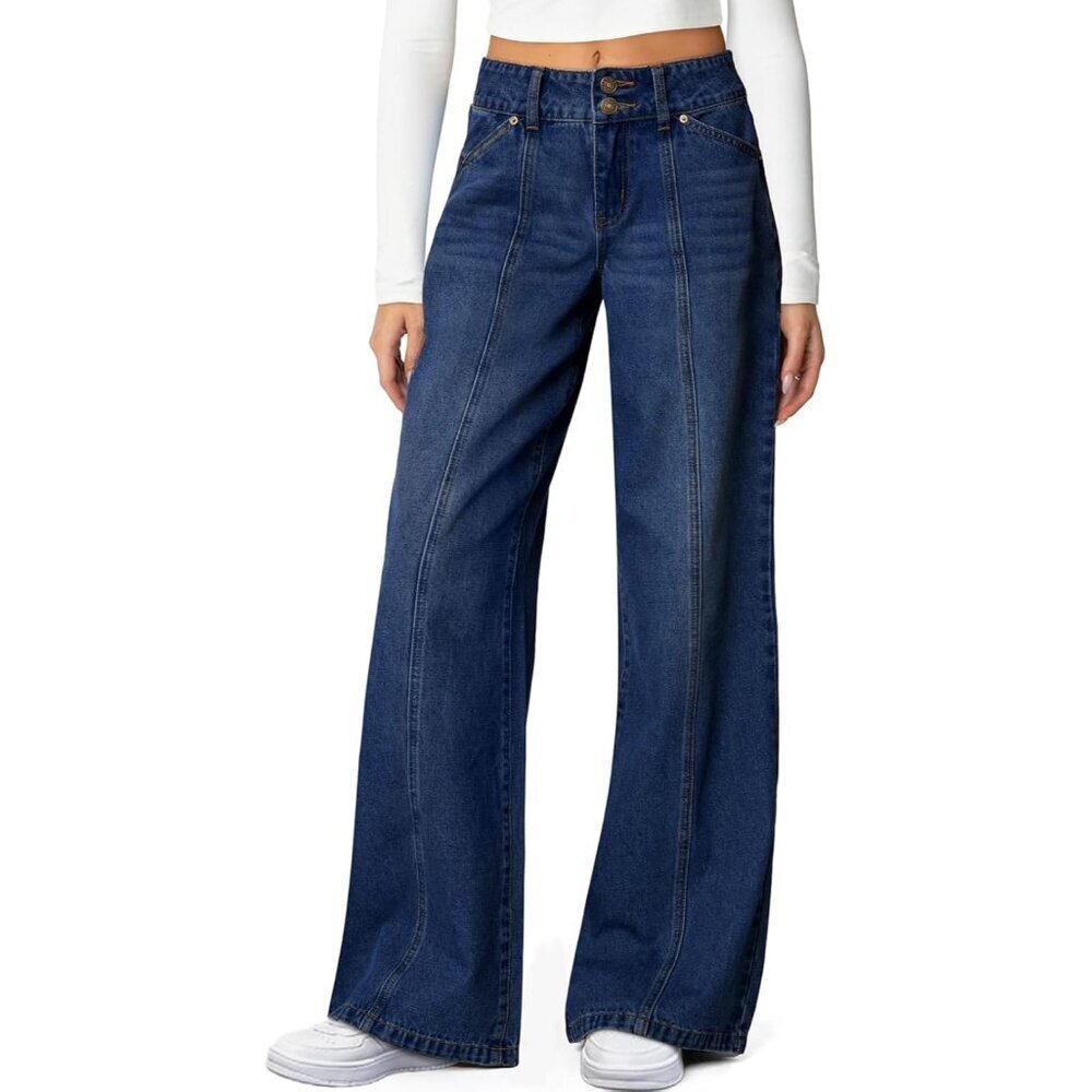 Women's Wide Leg Jeans High Waisted Straight Tummy Control Casual Pants